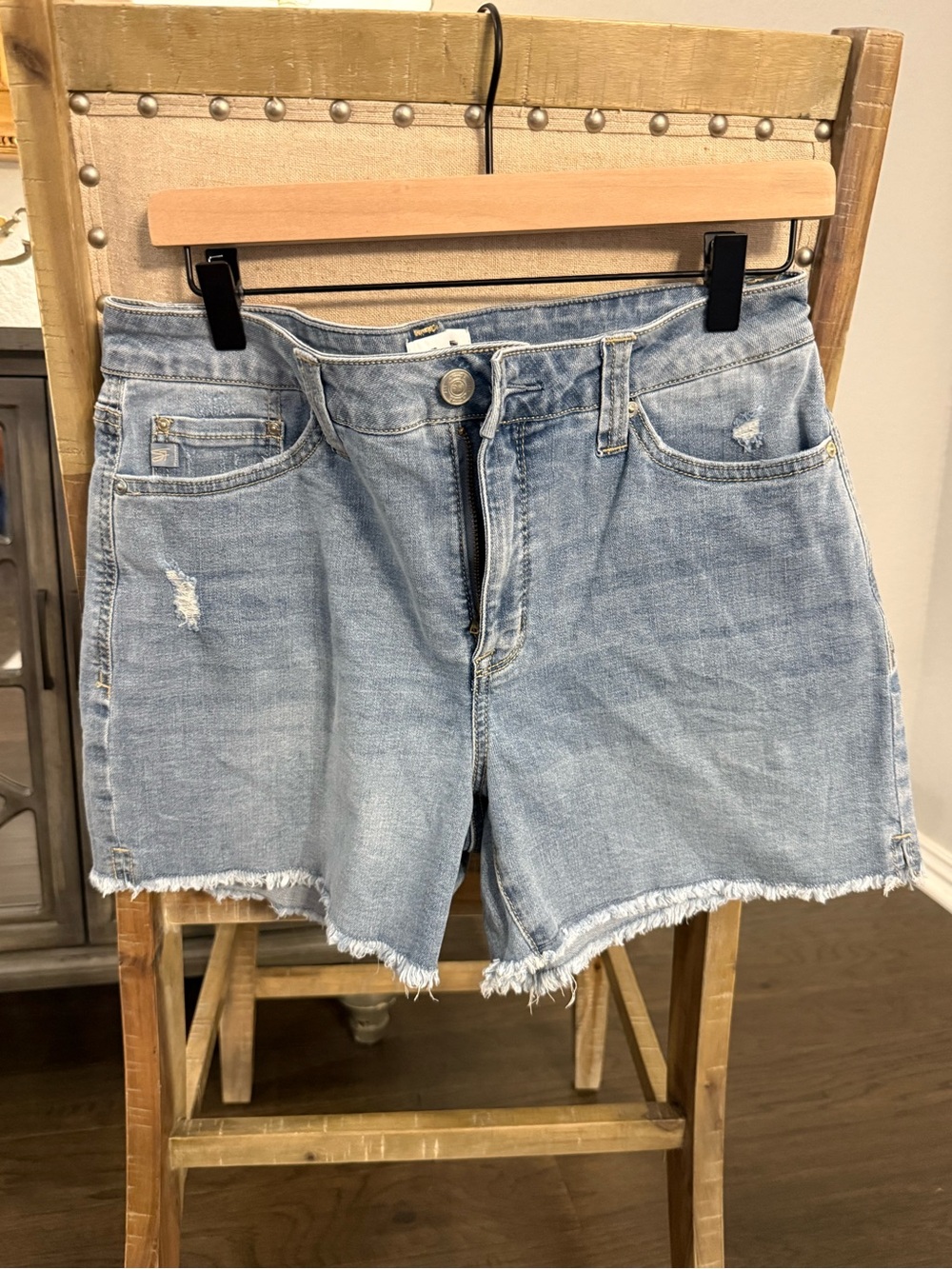 Seven7 Light Blue Distressed Frayed Hem Denim Shorts